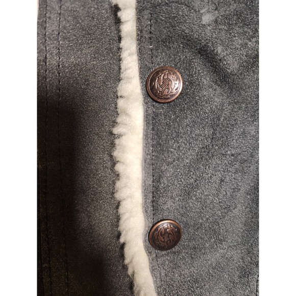80s Suede Leather Sherpa Trucker Vest Kids Biker Cowboy Western Snap NO tags - Picture 4 of 7